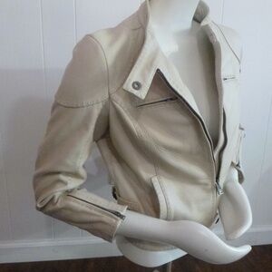 LUXURIOUS FENDI LEATHER MOTORCYCLE JACKET IVORY CREAM w/GARMENT BAG WM SZ-8